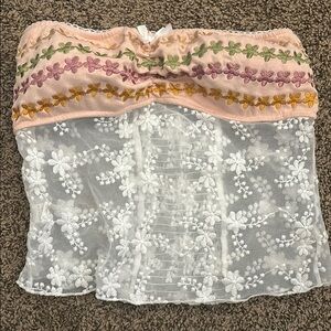 Urban Outfitters Floral Embroidered Tube Top - Pink, Purple, Yellow, White